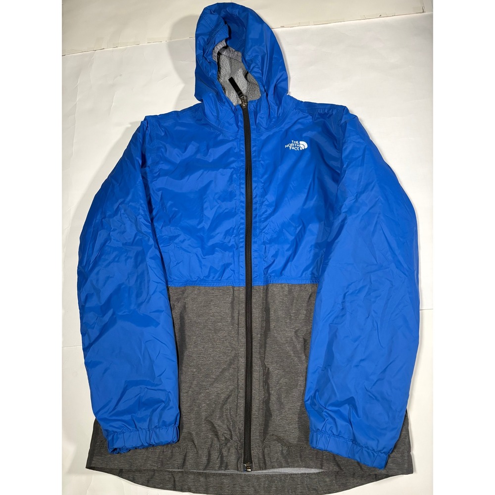 The North Face Boys XL 18/20 Blue Gray Fleece Lined Hooded Jacket Full Zip